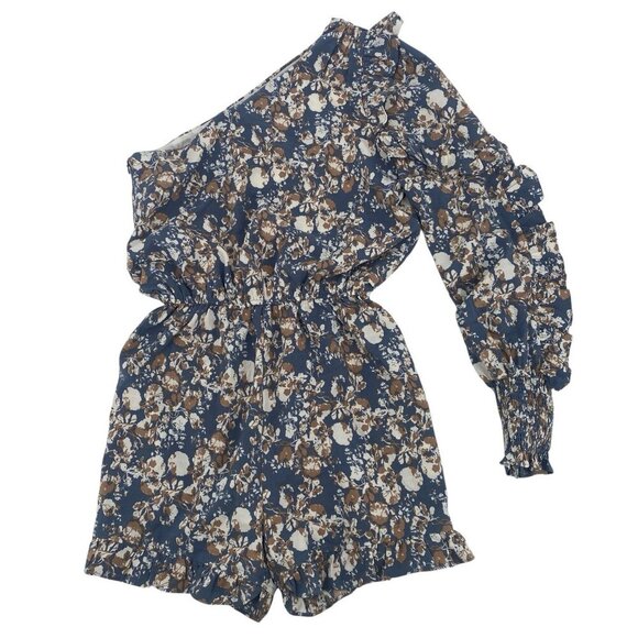 En Saison One Shoulder Floral Print Romper Women's XS Multi Ruffles Anthro - Picture 1 of 16